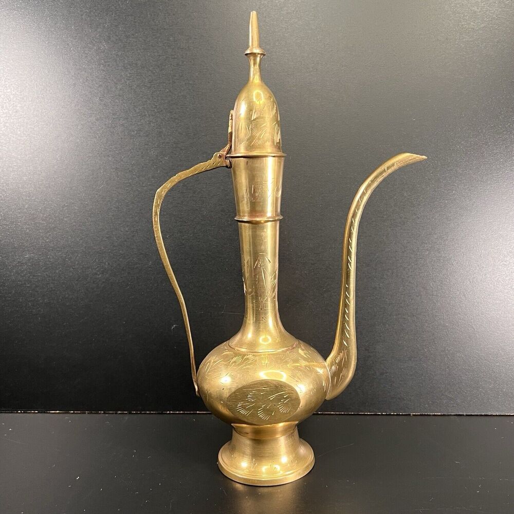 Vintage Solid Brass Made In India Etched Teapot 12 Inches